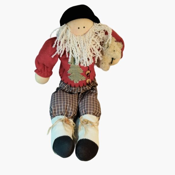 Handcrafted Nordic Santa Claus Rag Doll Teddy Bear Shelf Sitter Lodge Christmas - Picture 1 of 8